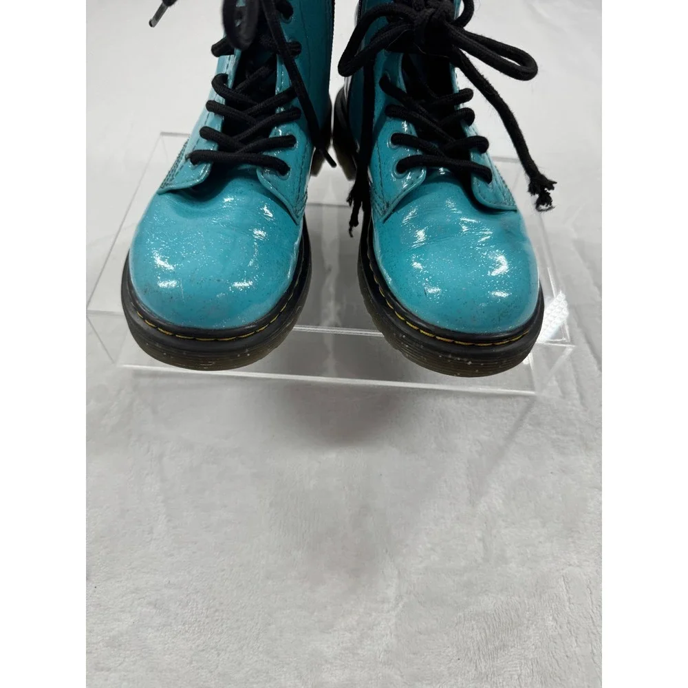 Dr. Martens 1460 Ankle Boots Kids 13 Turquoise Glitter Lace Up Side Zipper Retro